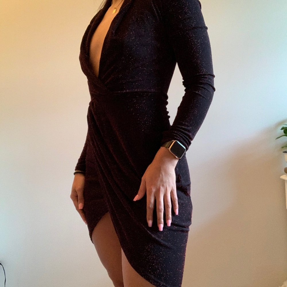 Black Shimmer Deep V-Neck Dress